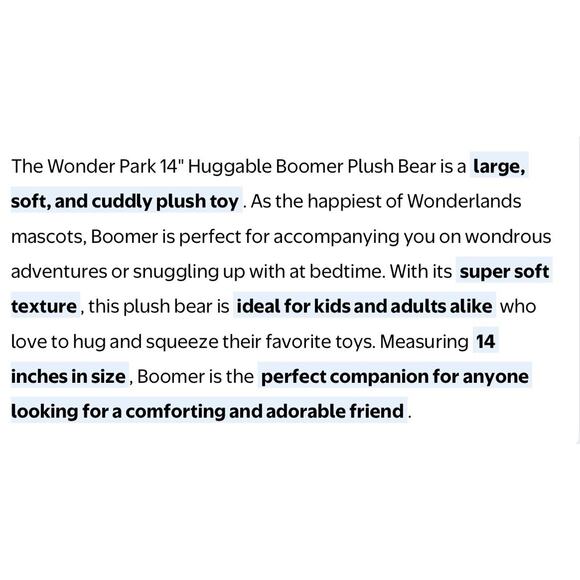 Wonder Park 'Huggable Boomer' 14" Plush Bear Brand New In Box 2019 Paramount - Picture 6 of 8